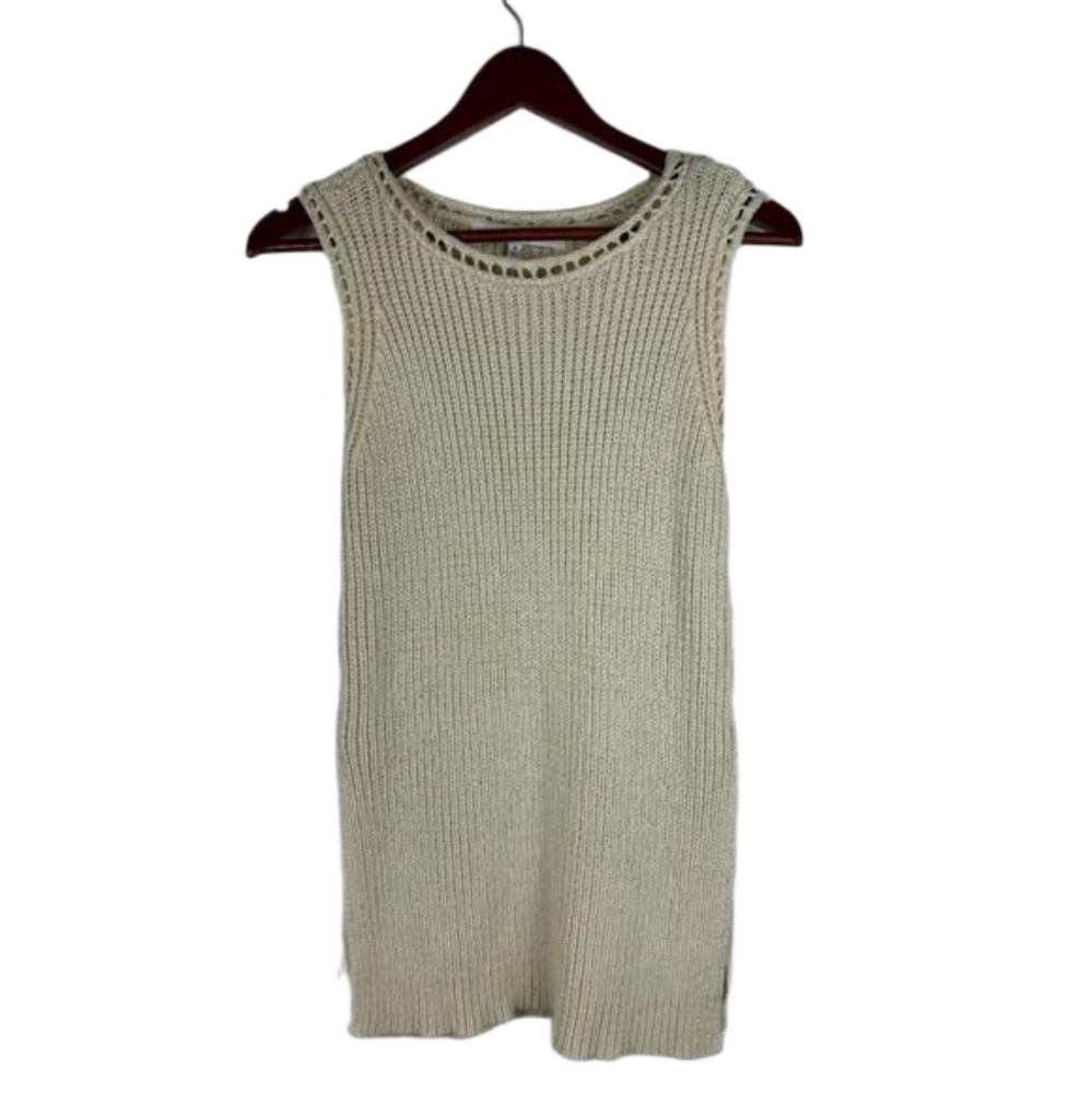 Cupcakes and Cashmere Small Sleeveless Knit Oatmeal Beige Tie Side Slit Sweater‎